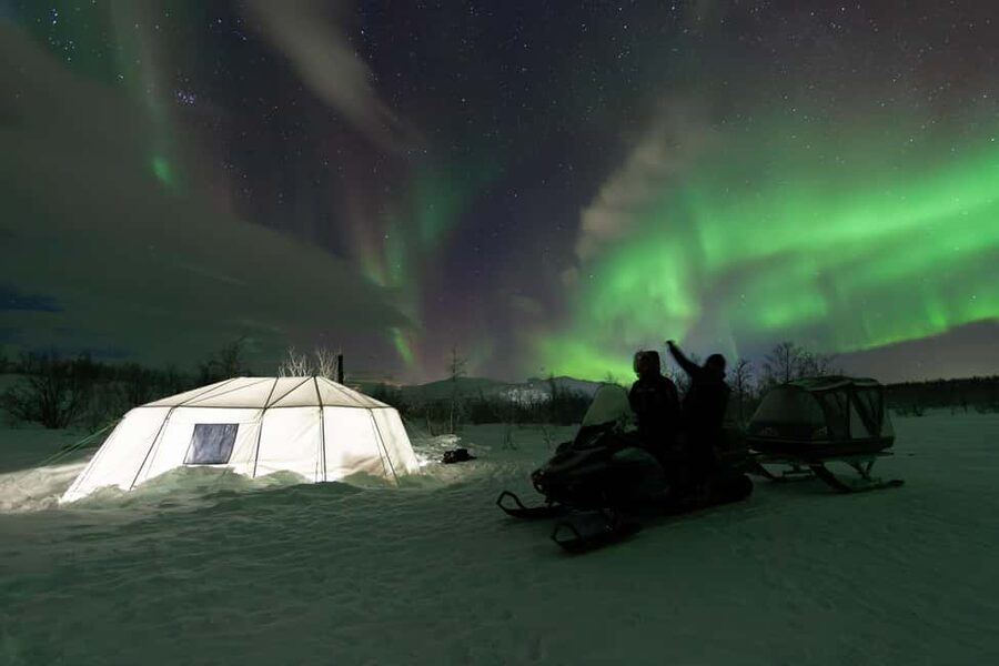 Aurora Snowmobile Sled Tour - Leaving Abisko’s village lights at 20:30