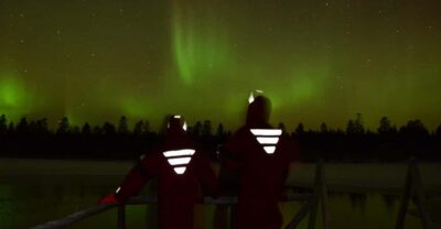 Ice Floating under Aurora Borealis