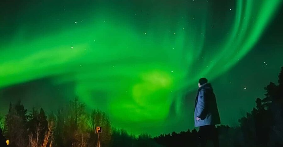 From Rovaniemi: Lapland Aurora Hunt with Barbeque - First stop: checking the sky beside a quiet lake