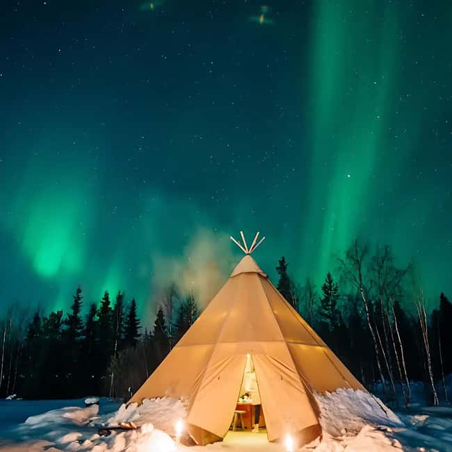 Kiruna: Sami-Inspired BBQ Dinner with Northern Lights Chase - A fire, a lavvu, and a proper northern meal