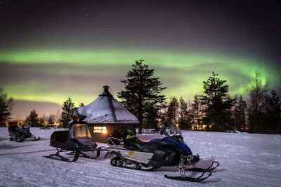 Levi Northern lights by snowmobile
