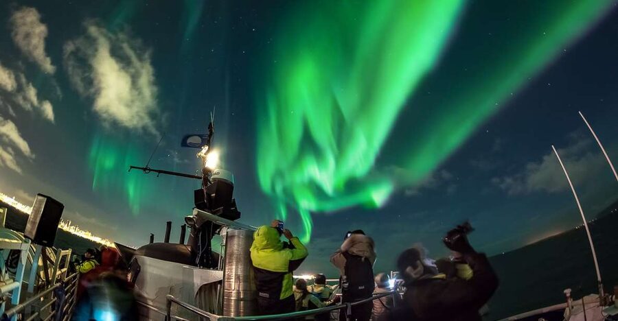 Reykjavik: Northern Lights Guided Boat Tour - Warm overalls, hot drinks, and a cold deck